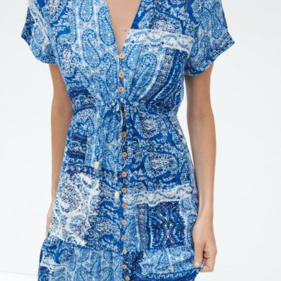 Zara Women's Cotton Midi Printed Shirt Dress V-Neck Collar Short Sleeves Size M - Picture 6 of 16